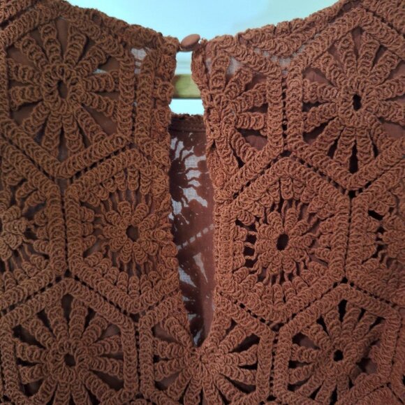 Evereve Brooklyn Crochet Dress brown brick Fall Cocktail Dress pockets Size X - Picture 5 of 8